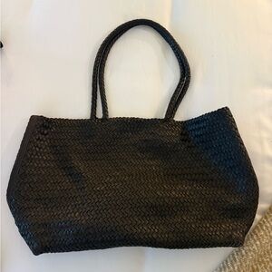 Madewell Brown Woven Tote with Braided Shoulder Handles